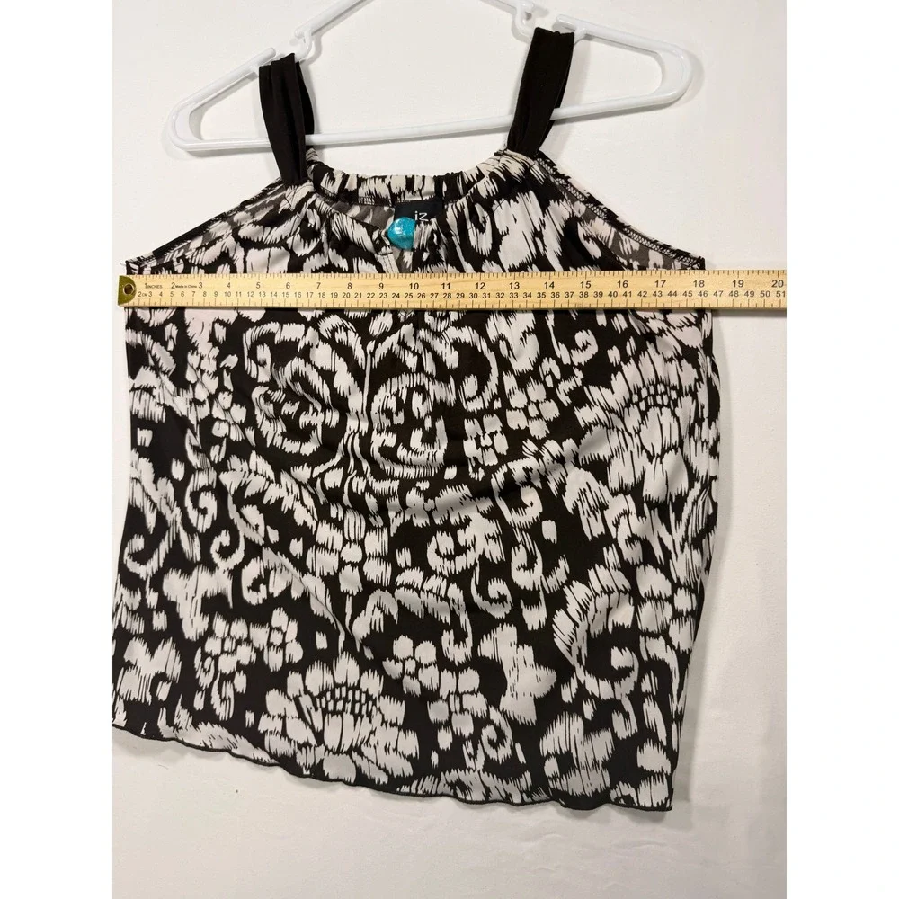 IZ Byer‎ Tank Top Women Medium Brown White Excellent Ikat Damask Turquoise Boho